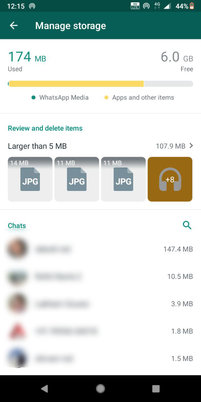 manage whatsapp data storage