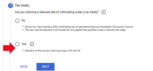 adsense tax treaty option