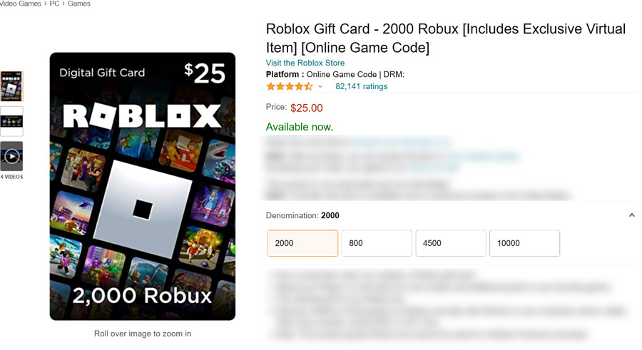 roblox gift cards purchase on amazon