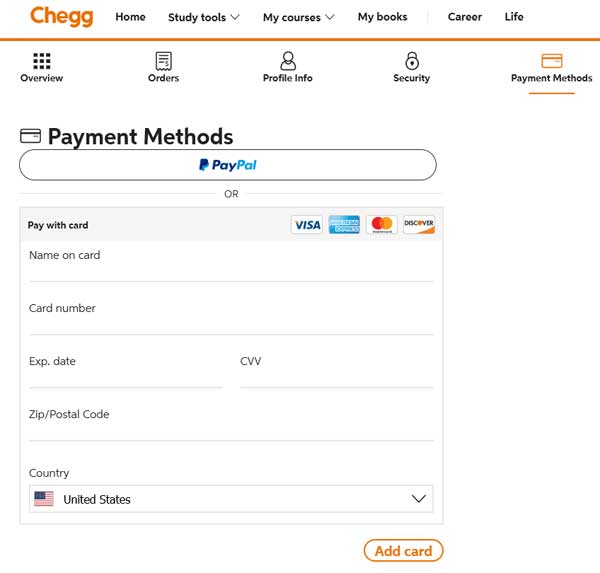 chegg payment method